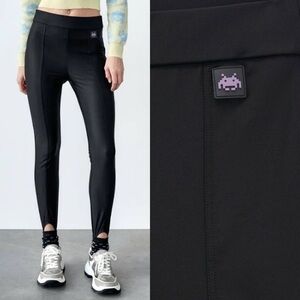 Zara Space Invaders Taito Stirrup Leggings Black NWT Sz Large
